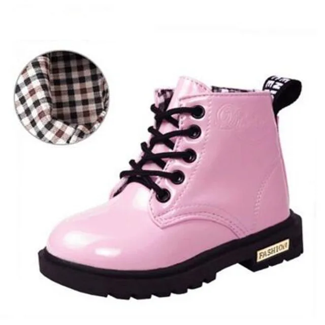 Autumn Pink Детские Ботинки martin из искусственной кожи; водонепроницаемые ботинки в байкерском стиле; зимние детские ботинки; Брендовая обувь принцессы для девочек; резиновые ботинки - Цвет: Autumn Pink