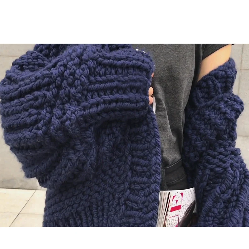 2018 Winter Women's Black thick Cardigan Sweater 5XL Handmade Crochet braided Streetwear Gray lady |