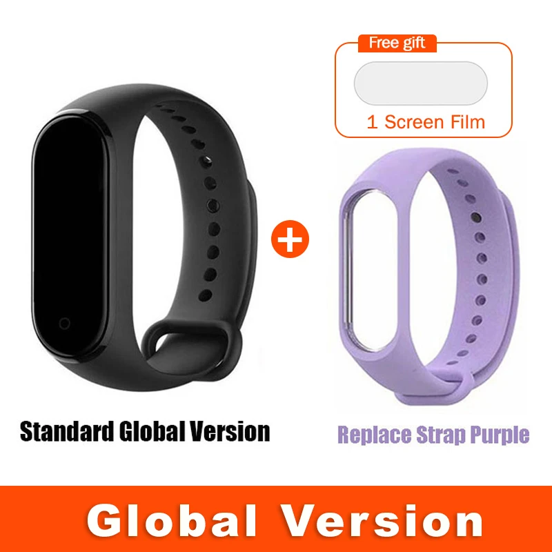 Global Purple Strap Глобальная версия опционально Xiaomi mi Band 4 умный Браслет Пульс фитнес 135 мАч большой цветной экран Bluetooth 5,0 mi band - Цвет: Global Purple Strap