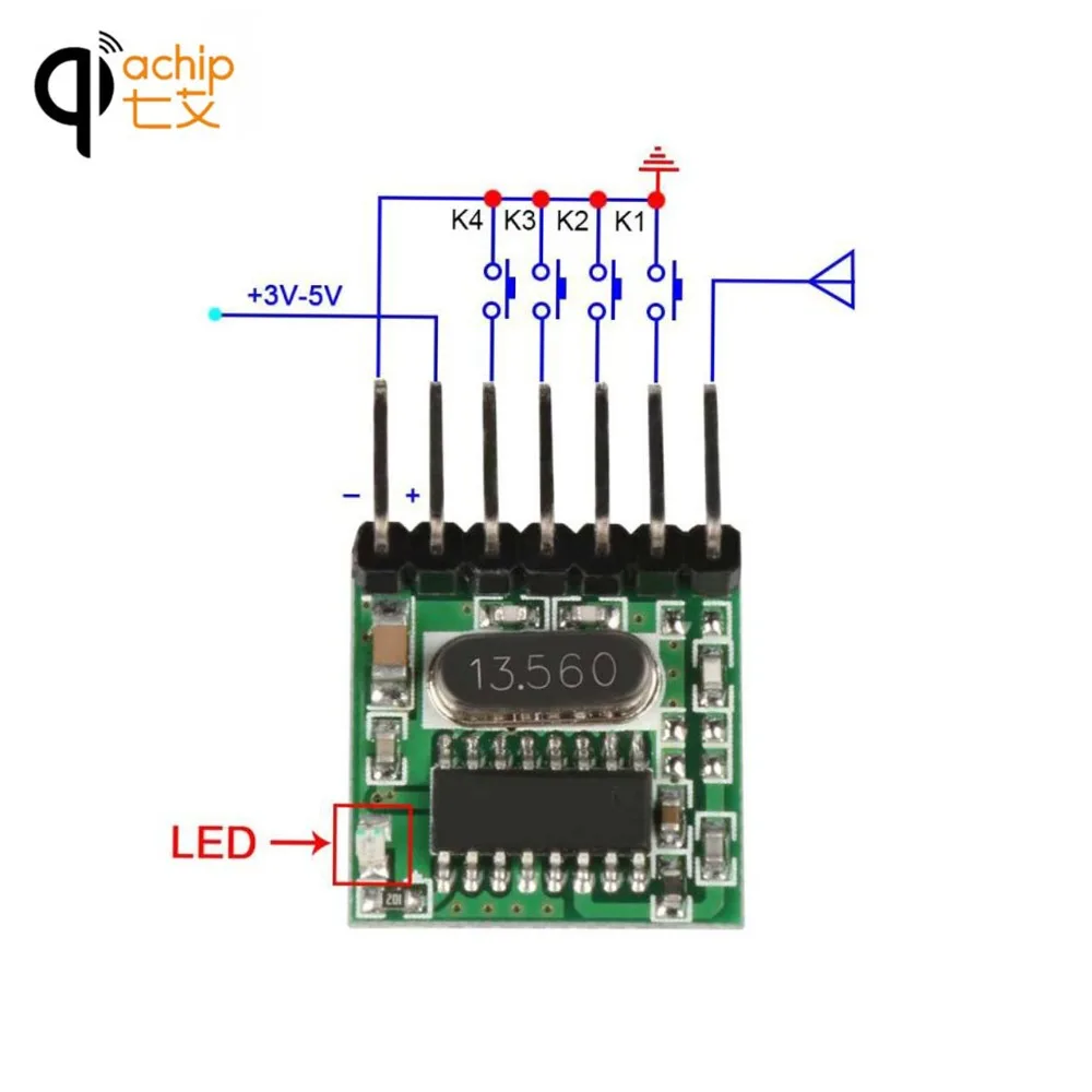 QIACHIP 433 МГц RF передатчик 1527 EV1527 обучающий код Беспроводной модуль для гаражных