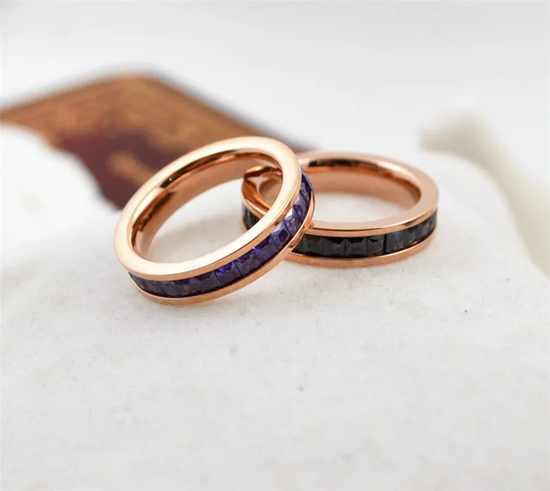 

YUNRUO New Arrival Full Crystal Weeding Ring Accessorie Pure Titanium Steel Rose Gold Color Fashion Jewelry Woman Free Shipping