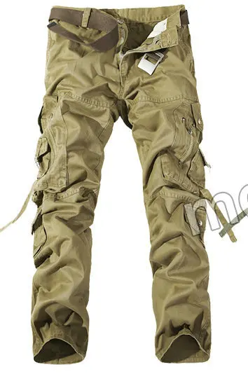 Khaki Топ Мода Военный хлопок карго Брюки Мужчины мульти-карман сплошной размера плюс брюки мужские(Азиатский размер 28-42 - Цвет: Khaki