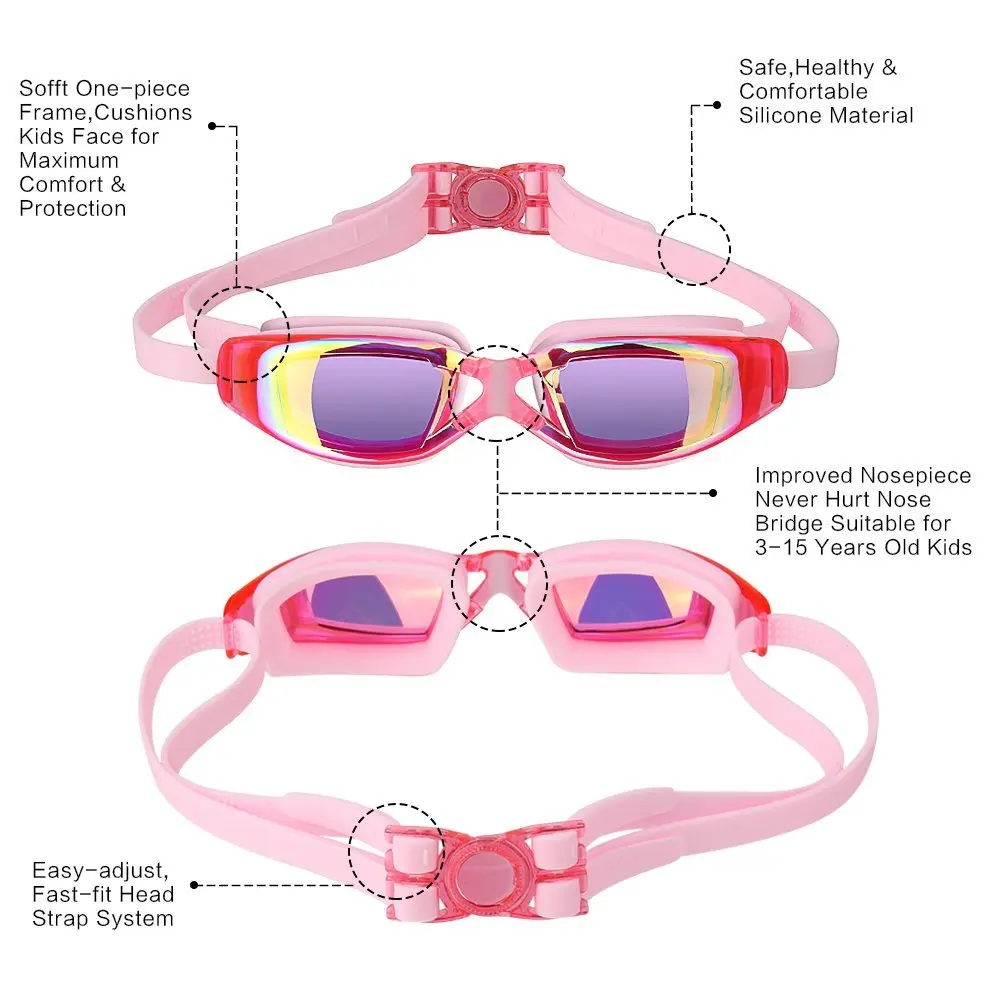 Kids Swimming goggles Anti-Fog UV prescription glasses waterproof goggle with Case,Nose Clip,Earplugs for kids swimming in pools