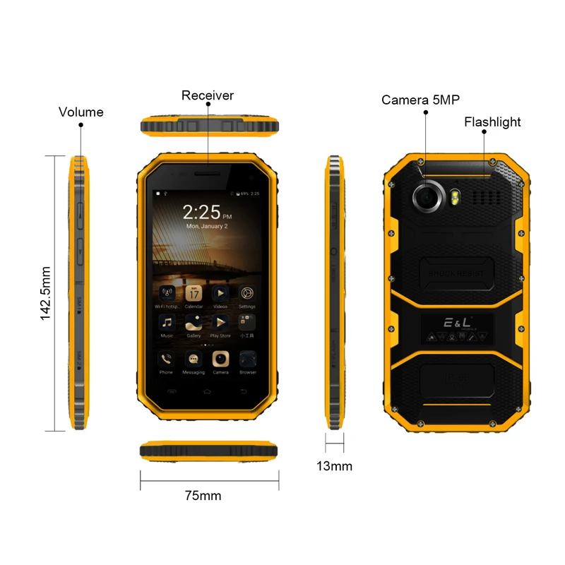 Оригинальный E &amp L W6S смартфон 3g WCDMA 4 5 дюймов SC7731 четырехъядерный 1 2 ГГц Android 6 0 IP68