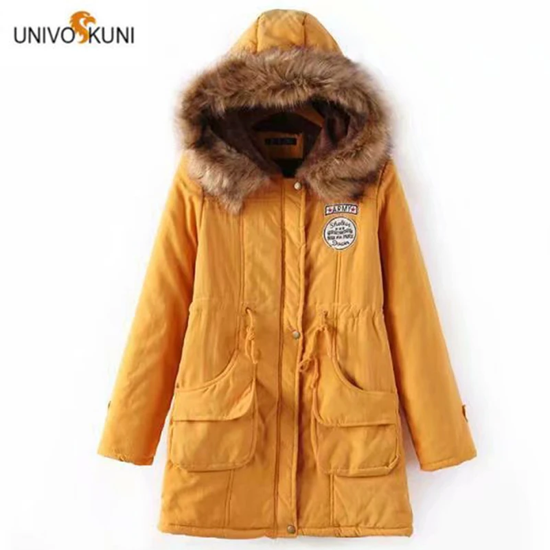 UNIVOS KUNI 2019 женское плотное пальто хлопковая куртка с капюшоном меховая теплая