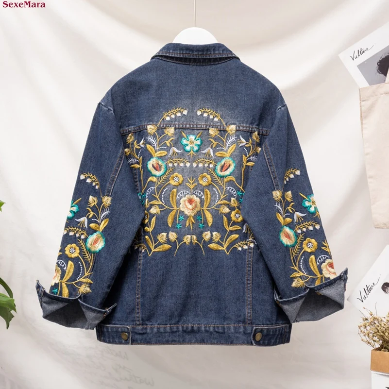 SexeMara модная новинка свободная тонкая джинсовая куртка с вышивкой бесплатная