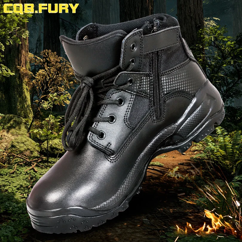 CQB. FURY/мужские армейские ботинки из спилка черные тактические кожаные на молнии с