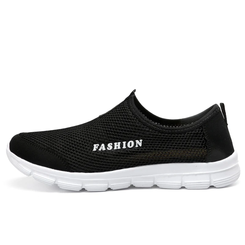 black Fashion Summer Shoes Men Casual Air Mesh Shoes Lightweight Breathable Slip-On Flats Chaussure Homme Large Sizes 36-46 Wholesale - Цвет: black