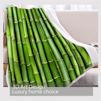 BlessLiving Bamboo Linen Blanket Green Vitality Bedspread 3D Plant Print Sherpa Fleece Blanket Nature Inspired Furry Blanket 3