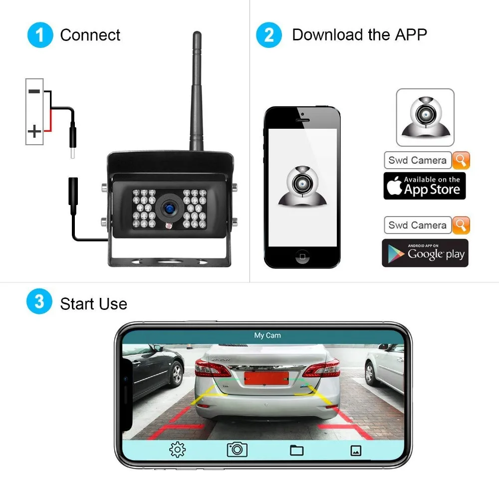 Камера заднего вида водонепроницаемая Wi-Fi для автобусов фургонов автоприцепов