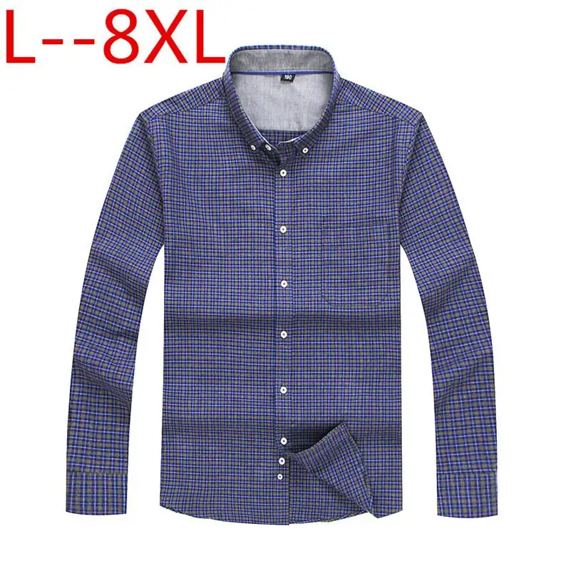 10XL 8XL 6XL Новое поступление мужские повседневные рубашки с длинным рукавом Мода 100%