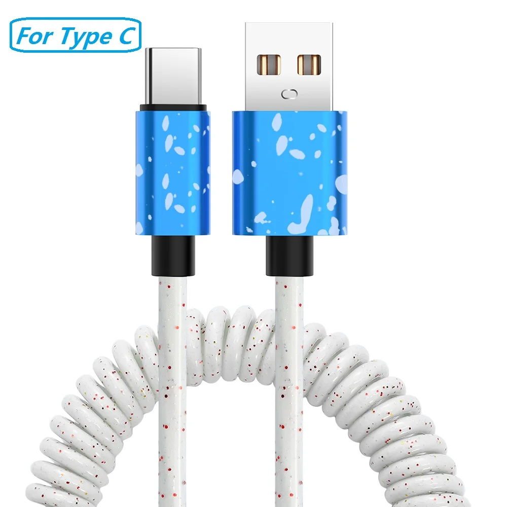 Пружинный кабель usb type-C для автомобильного стиля, гибкий кабель для хранения, 3А, Micro USB, Выдвижной зарядный шнур, USB C, быстрая зарядка, Кабо для Redmi - Цвет: White For Type C