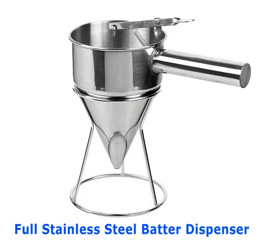 

Egg Liquid Batter Dispenser Waffle Hopper Takoyaki Ice Pop Making Tool Distributor Full Stainless Steel With Holder