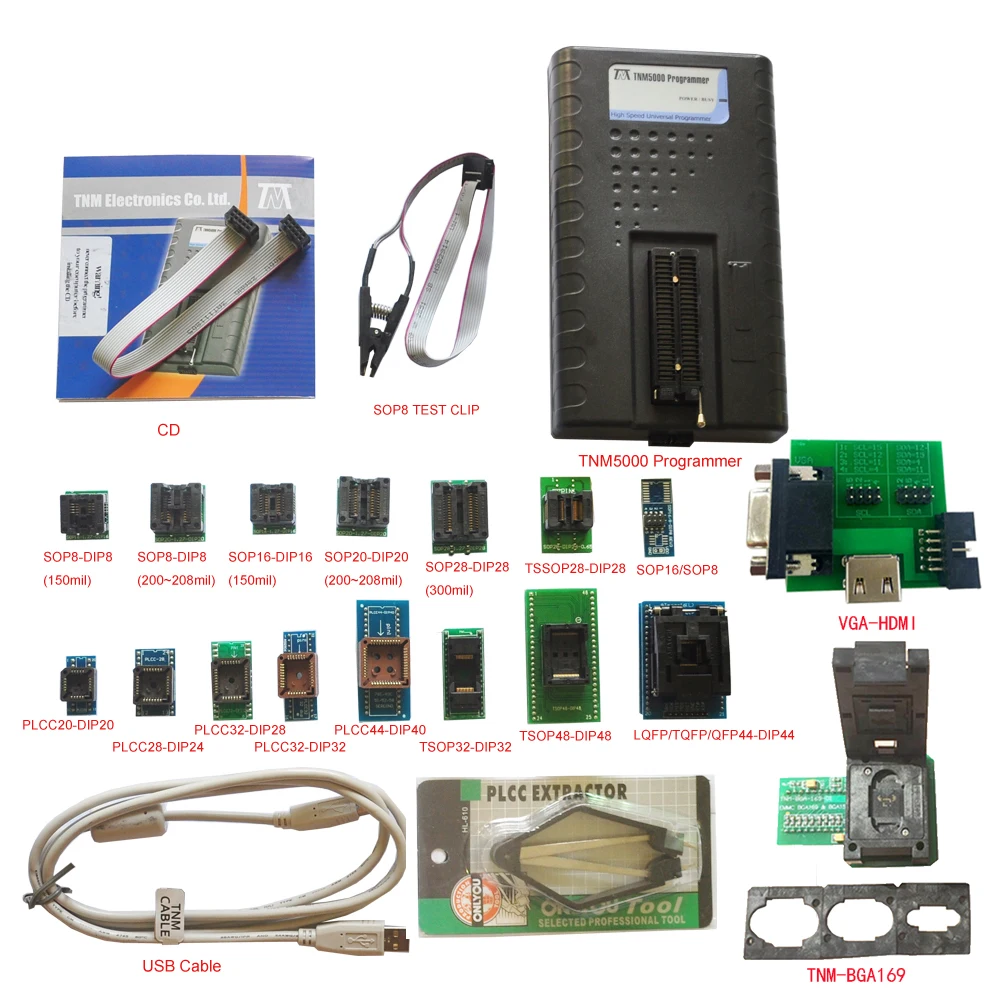 TNM5000 USB Универсальный программатор + 17 ПК адаптеры поддержка защищенных