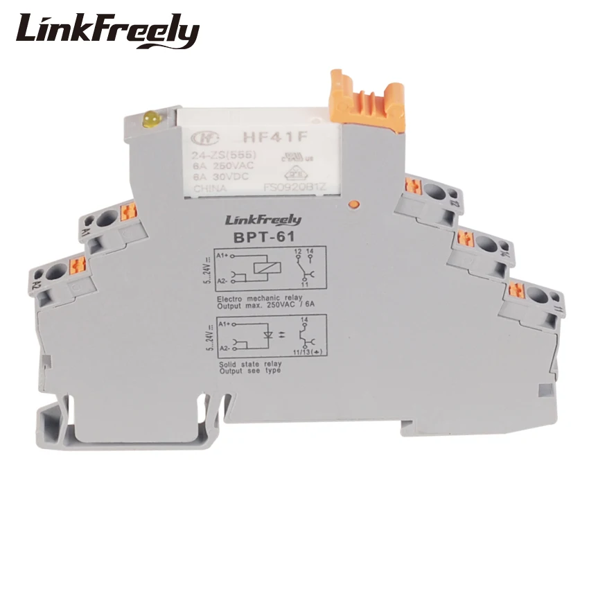

BPT-61 HF41F 24-ZS Auto Plug-in Spring Din Rail Relay 24V In 6A 250VAC/30VDC Out Electronic Voltage Relay Switch Module & Board