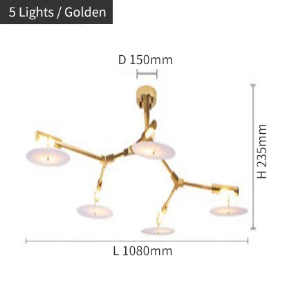 Vintage Modern LED Chandelier Spider Lustre Living room Lighting For Kitchen Restaurant Chandeliers Fixture Lights LED - Цвет абажура: 5 Lights Glod