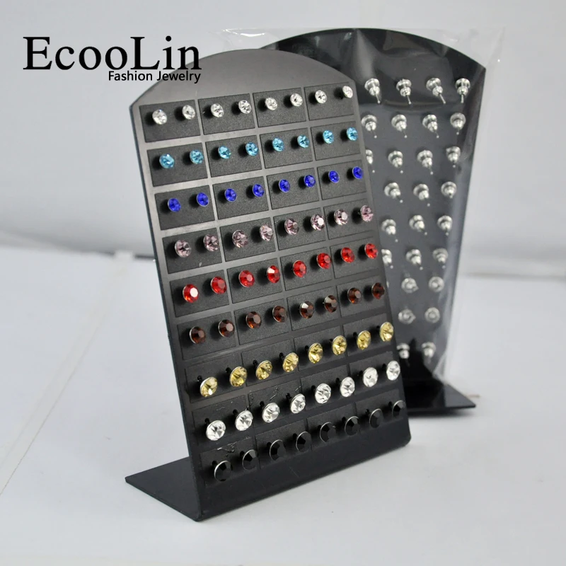 One Card 72Pcs (36Pairs) wholesale jewelry lots fashion stainless steel multicolor Rhinestone Stud Earrings LB286