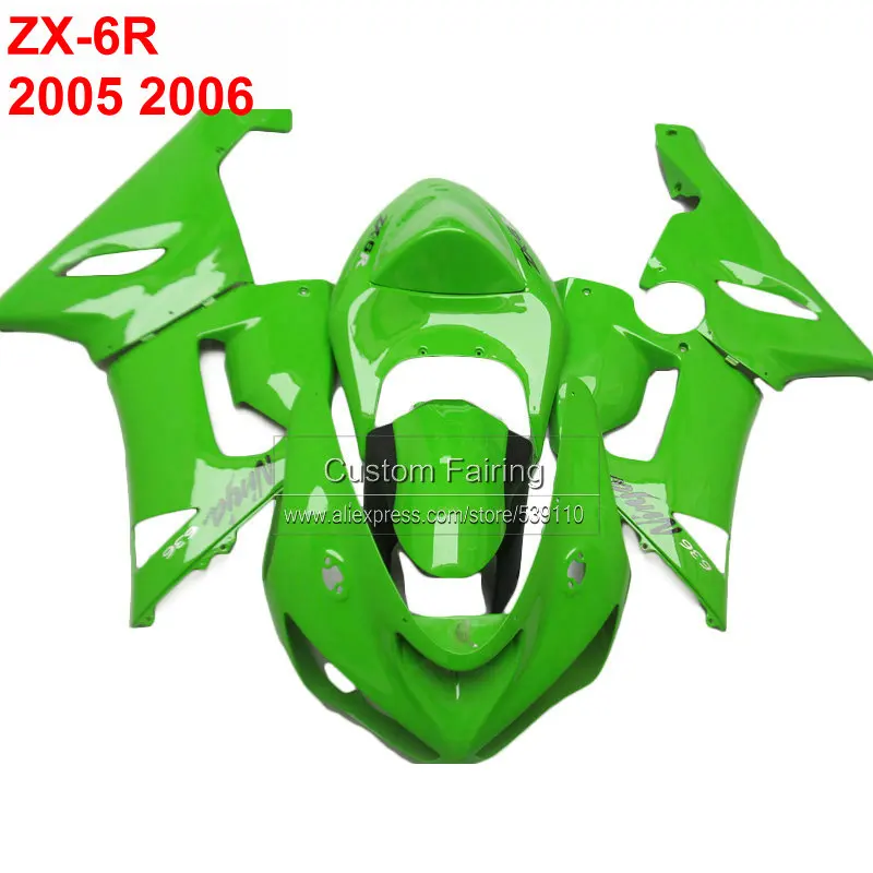 

green Motorcycle fairings for Kawasaki zx6r zx 6r Ninja 05 06 2005 2006 all glossy green kit RG51
