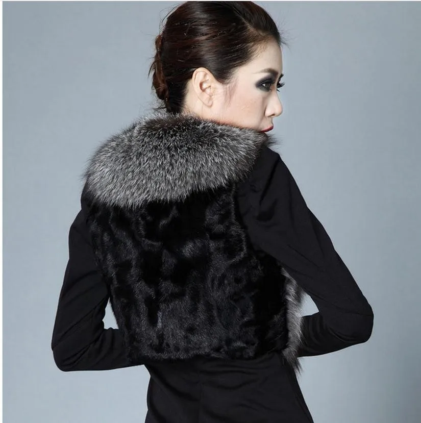New Women Short Section Faux Mink Fur Stitching Sleeveless Jacket Casual Vest Coats Large Size Man-Made s/6xl K22 | Женская одежда