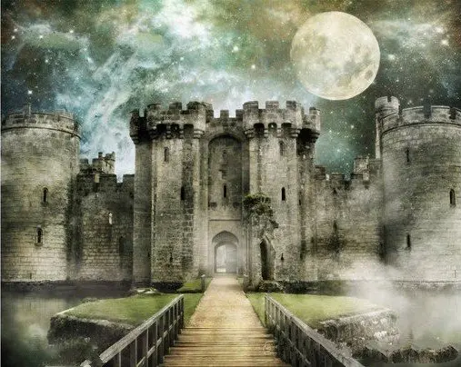 

Фон для фотографирования детей в средневековом стиле с изображением готического замка рыцаря короля сказочной полнолунной дороги компьютерная печать