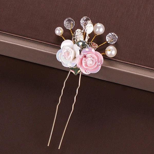 UZ032 Gold Pearl Tiara Hairpin Clip Crystal Rhinestone Hair Jewelry For Women Flower Handmade Headband Wedding Bridal Hair Accessories - Окраска металла: UZ032