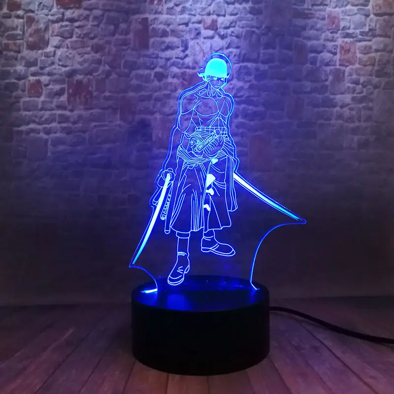 Ророноа Зоро из аниме 3D Иллюзия светодиодный Красочные мигающий светодиод