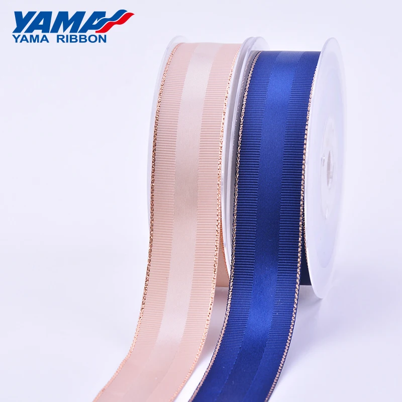 Атласная лента YAMA с розовыми и золотыми краями 100 ярдов 9 16 25 38 мм 3/8 5/8 1 1/2 дюйма