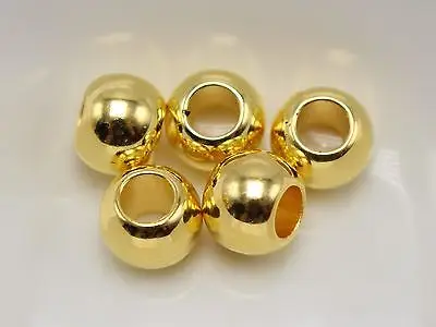 

100 Gold Tone Metallic Acrylic Round Pony Beads 10X8mm Big Hole Spacer