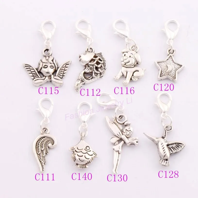 

8pcs mixed Zinc Alloy Angel Fish Wings Bird Fish Star Dog Clasp European Lobster Trigger Clip On Charm Beads CM8