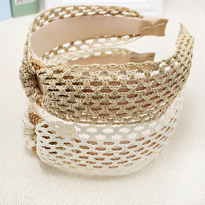 

Bohemian Vintage Straw Weaving Headbands for Women Wide Handmade Hairband Hair Accessories