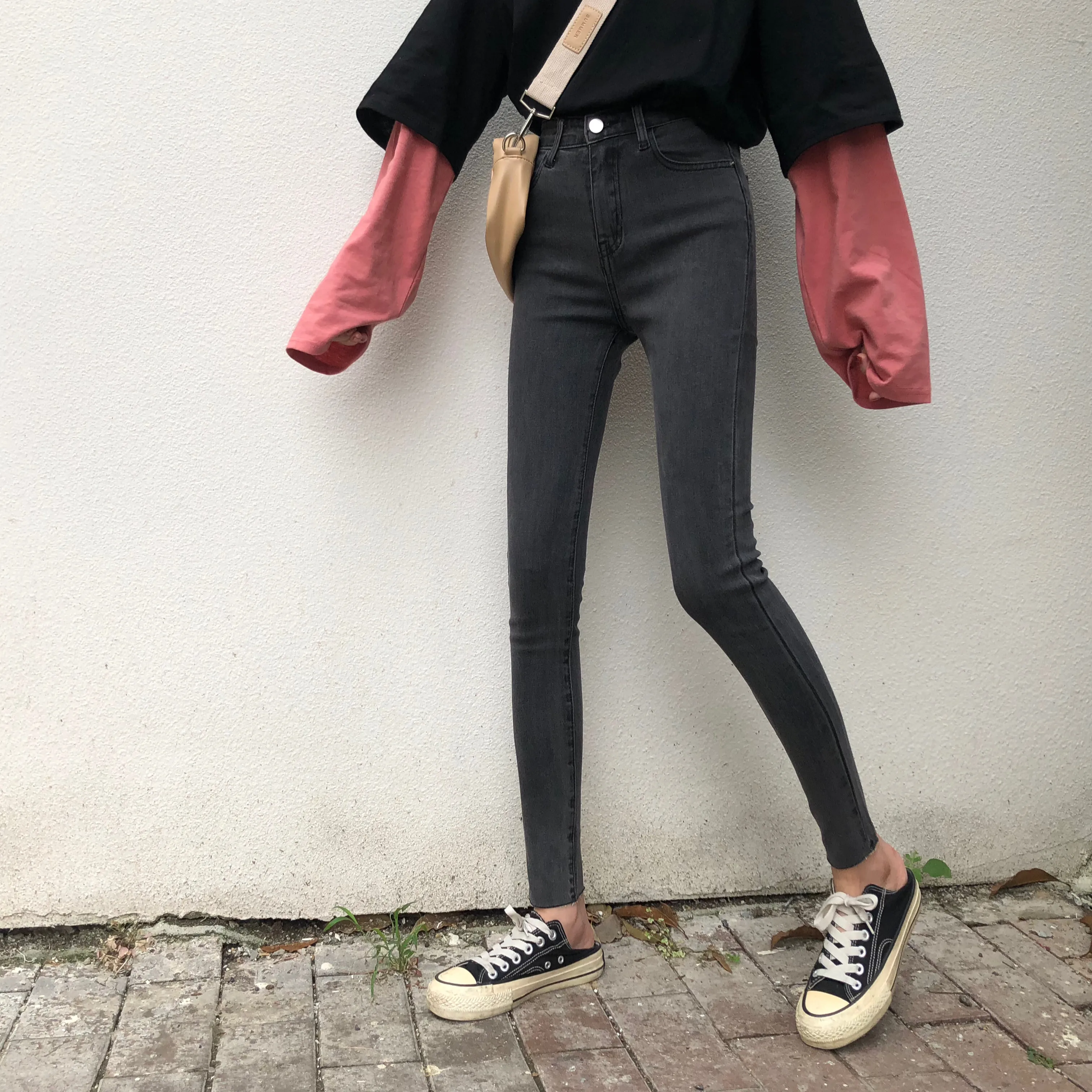 2019 Spring Korean Slim Thin Pants High Waist Elastic Skinny Jeans ankle-length Women's pencil |