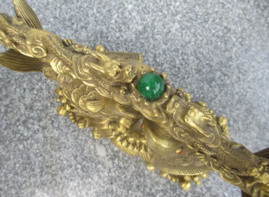 37 см * Большой Китайский бронзовый резьба карпа играть перл дракон ру йи