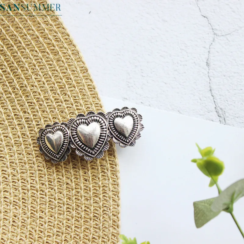 Женская заколка для волос в стиле ретро серебристая форме сердца металлическая