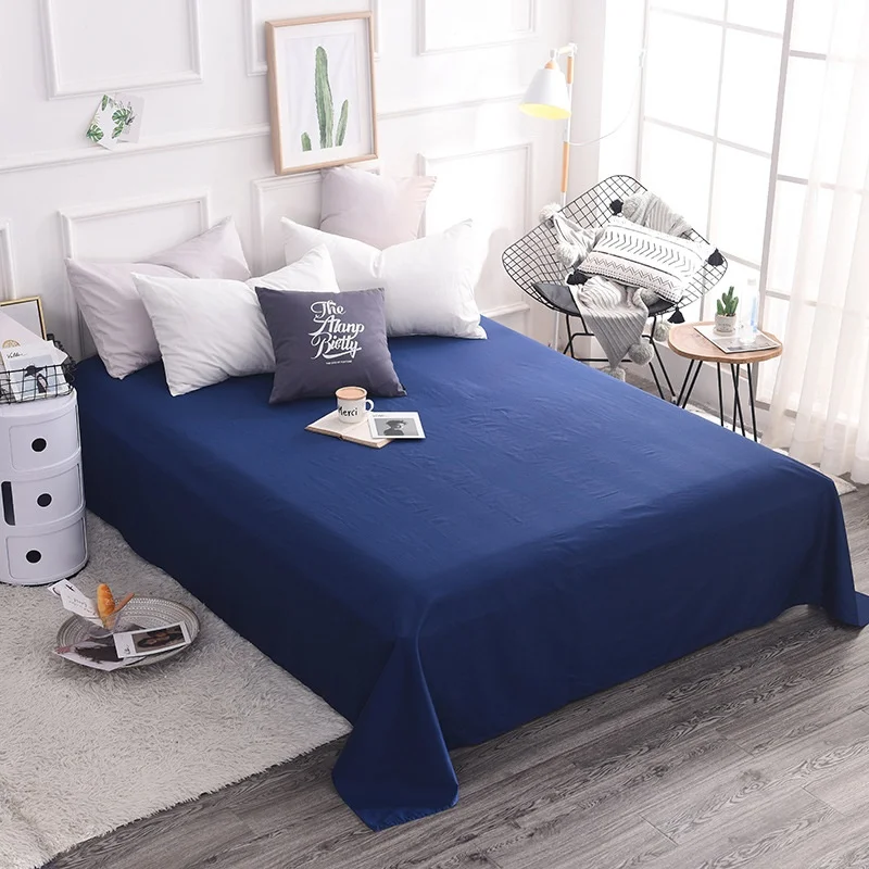 Navy Blue Хлопок простыня постельные принадлежности набор Плоских листов постельного белья подушка чехол король, королева размера однотонные домашний текстиль-СМН - Цвет: Navy Blue