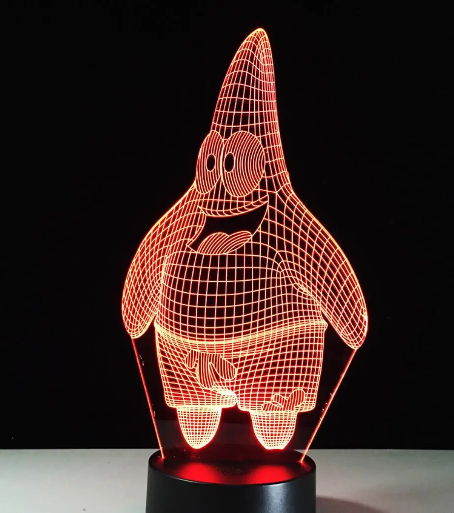 Patrick Мультфильм звезды Патрика акрил 7 цветов Настольная лампа 3D лампа Новинка Светодиодный ночной Светильник Губка Боб Квадратные Штаны светодиодный видение стерео лампа - Испускаемый цвет: Patrick