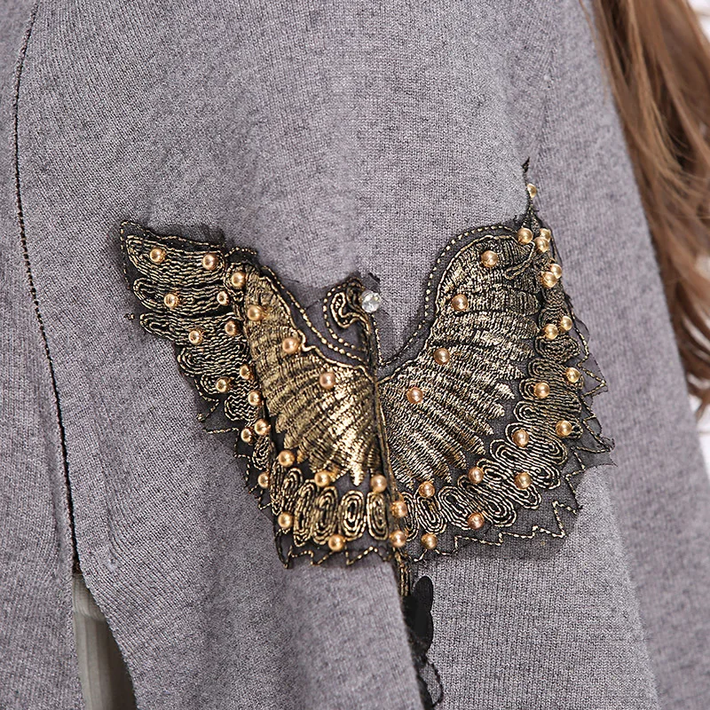 SC159 2018 осенне-зимний длинный вязаный свитер с вышивкой бабочки женские