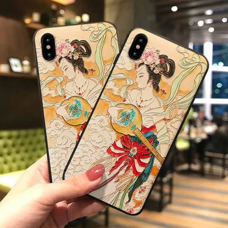 JIBAN Китайский ветер 3D тиснением резьбой трехмерная чехол для iPhone XS X 6 6s plus 7 8