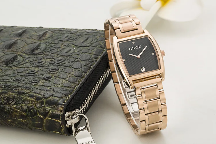 Оригинальный Женский маленький Прямоугольный циферблат GUOU ремешок для часов из