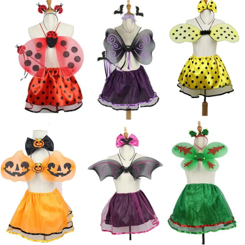 Kids Girls Bee Ladybug Butterfly Wing Headband Wand Skirt Girl Fairy Cosplay Performance Prop Party Halloween Costume|Костюмы для