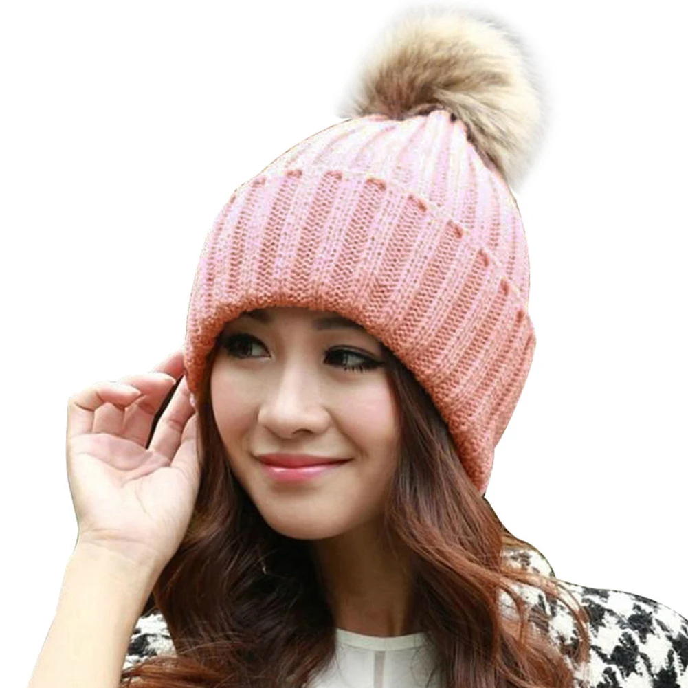 Женская меховая шапка зимняя с помпоном шапки из натурального меха Вязаная