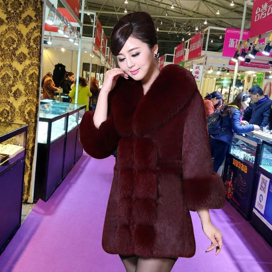 Высокое качество Поддельные норковые шубы Для женщин зимние бордовый