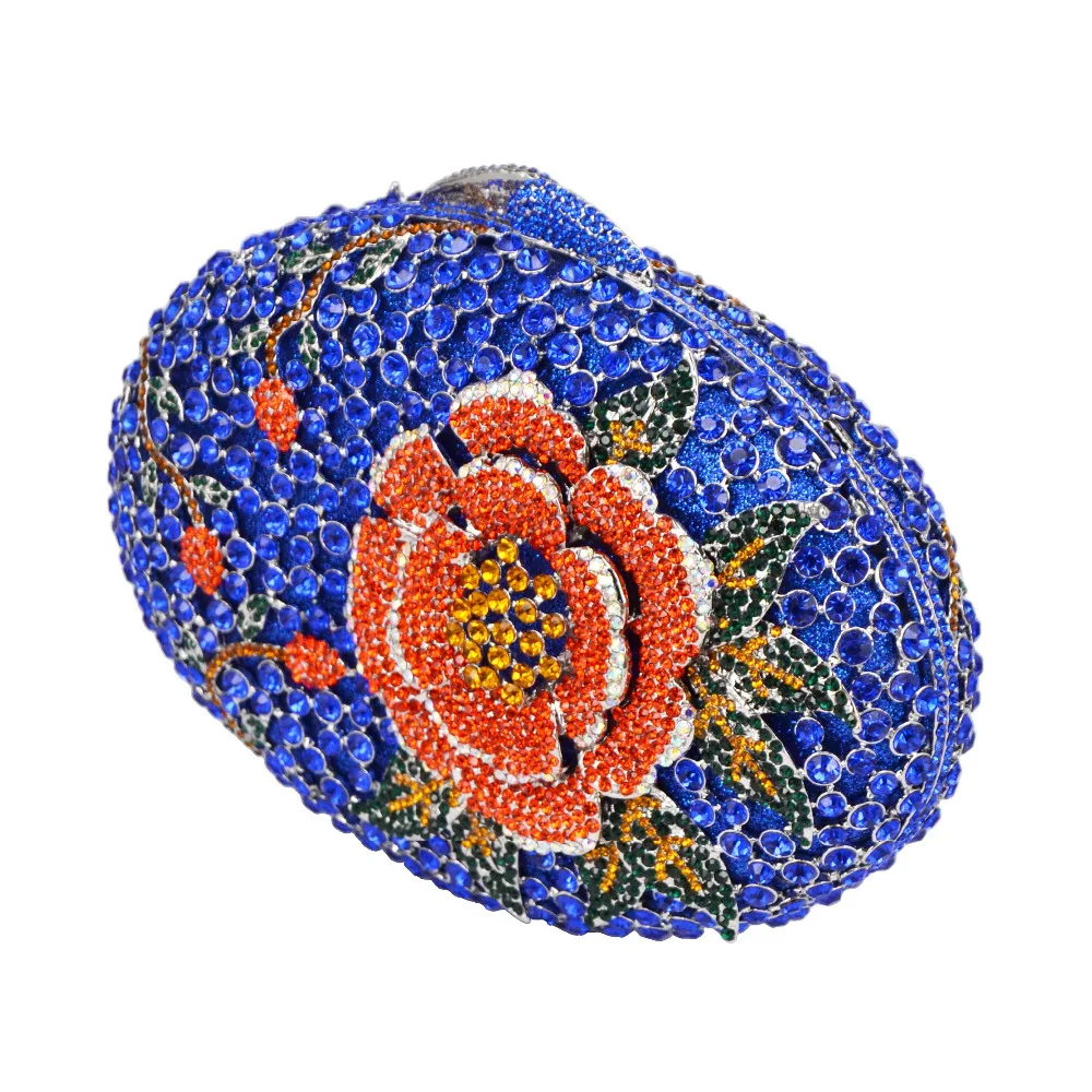 Роскошные овальной формы с украшениями в виде кристаллов и цветов праздник сумка