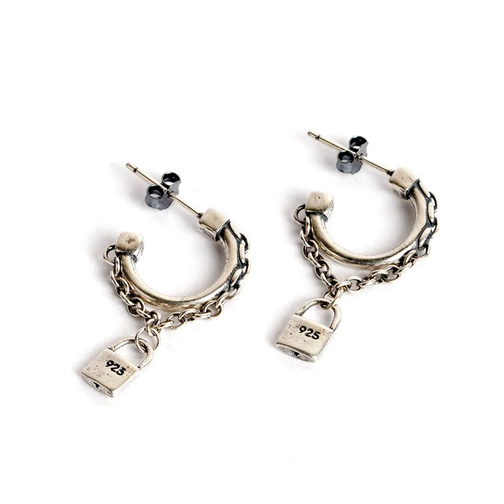 1 Piece Retro 925 silver look pendant chain hoop earrings for woman and man Punk vintage tassel circle earring jewelry | Украшения и