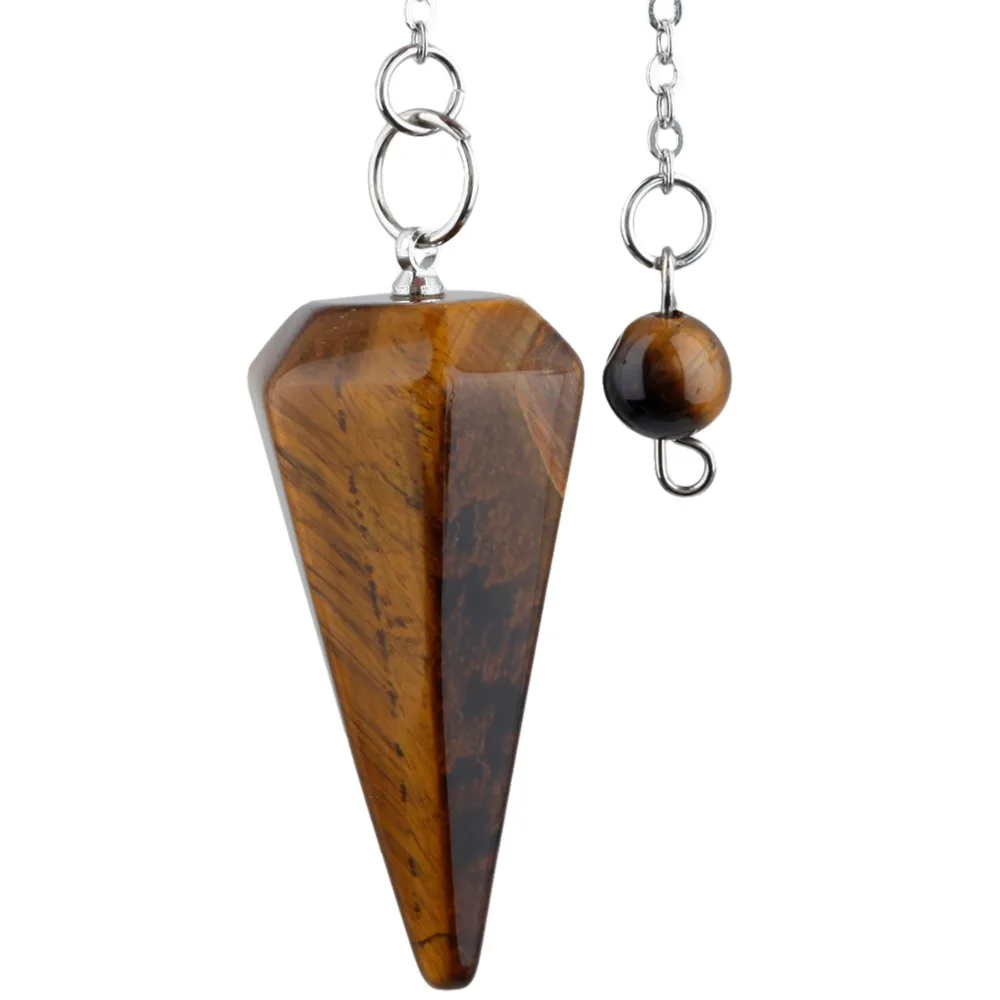 

SUNYIK Tiger's Eye Stone Pyramid Faceted Pendulum Reiki Healing Chakra Point Dowsing Metaphysical