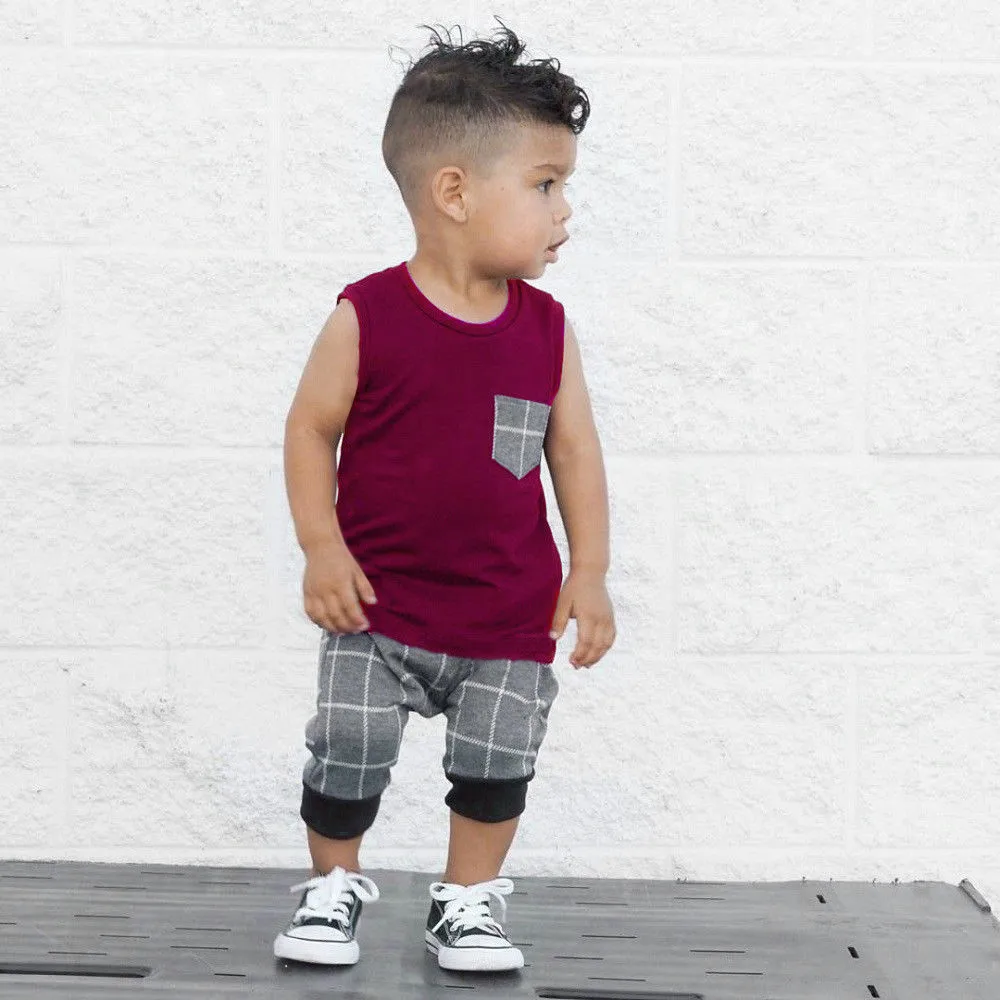 Infant Toddler Baby Boys Girl Plaid Tops T Shirt Vest Shorts Outfits Clothes Set boys clothes 3 year 0425 | Детская одежда и обувь