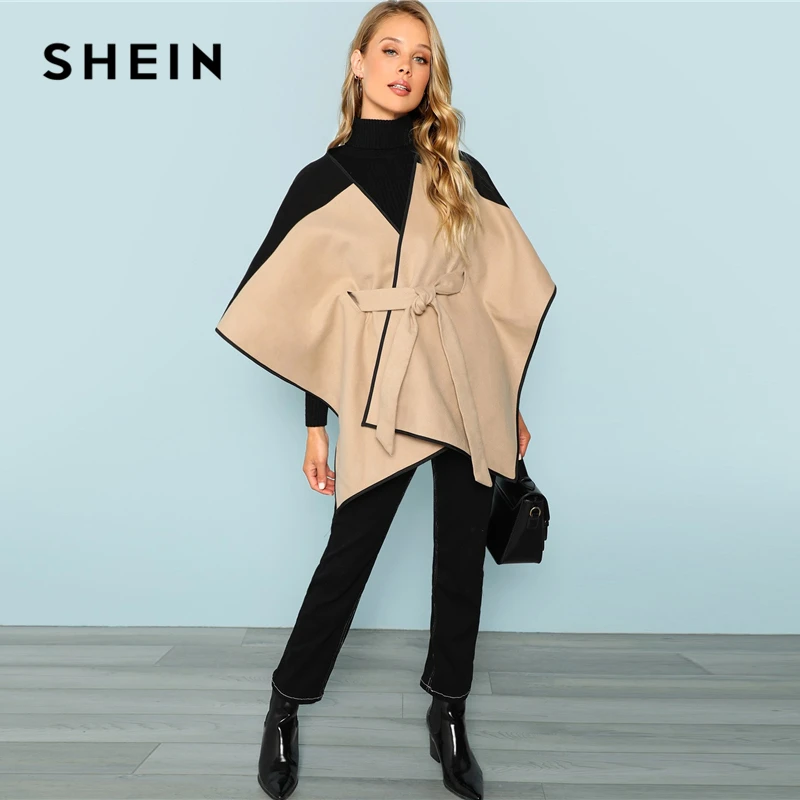 SHEIN Легкое Пальто С Поясом И Контрастной Отделкой, Контрастное Пальто На Запах