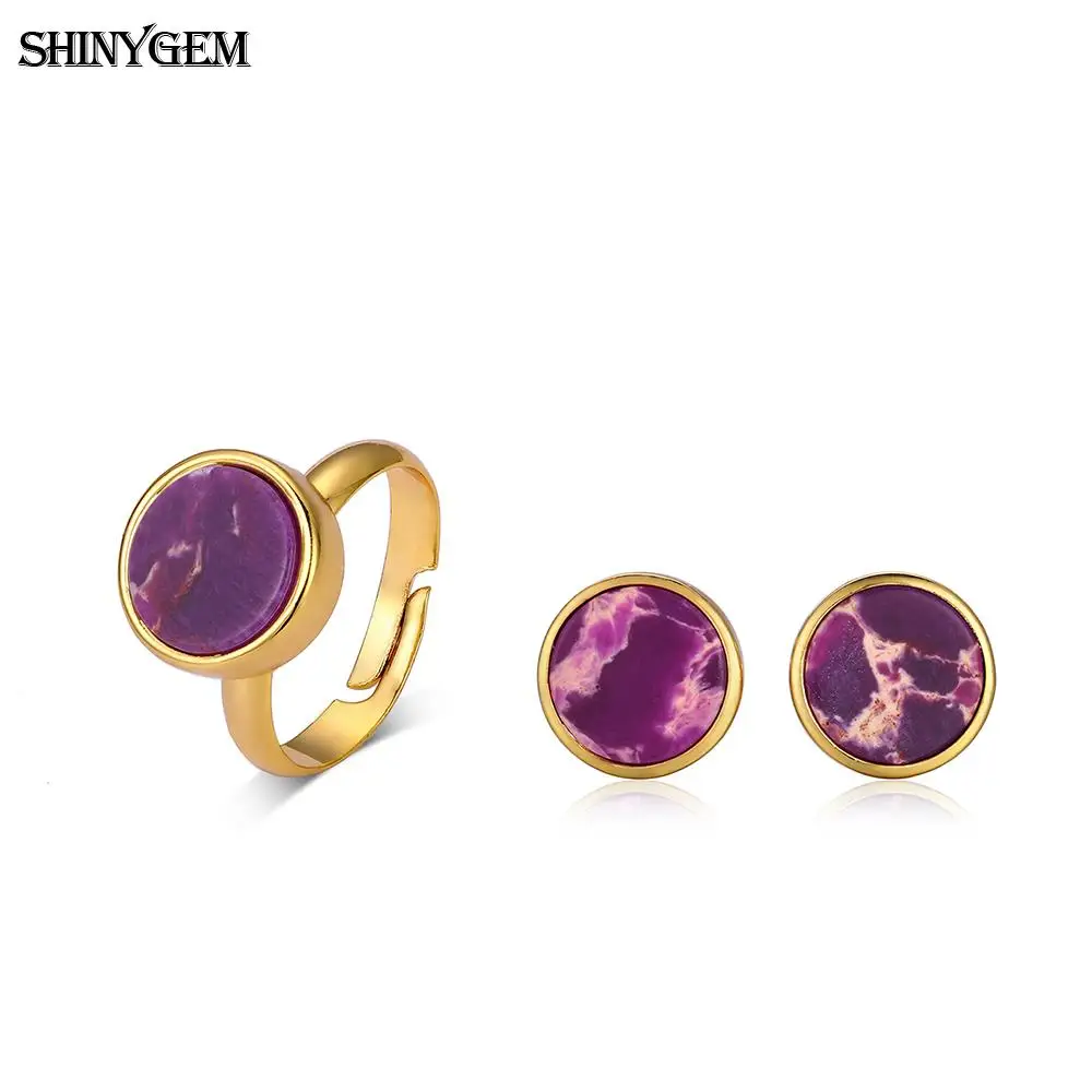 ShinyGem Гладкий Круглый натуральный морской осадок ювелирные изделия из яшмы набор