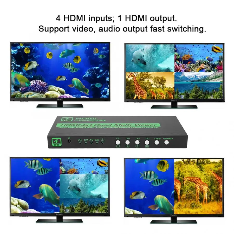 100-240V 4x1 Quad HDMI мульти-просмотра бесшовный Переключатель Экран сплиттер кабель
