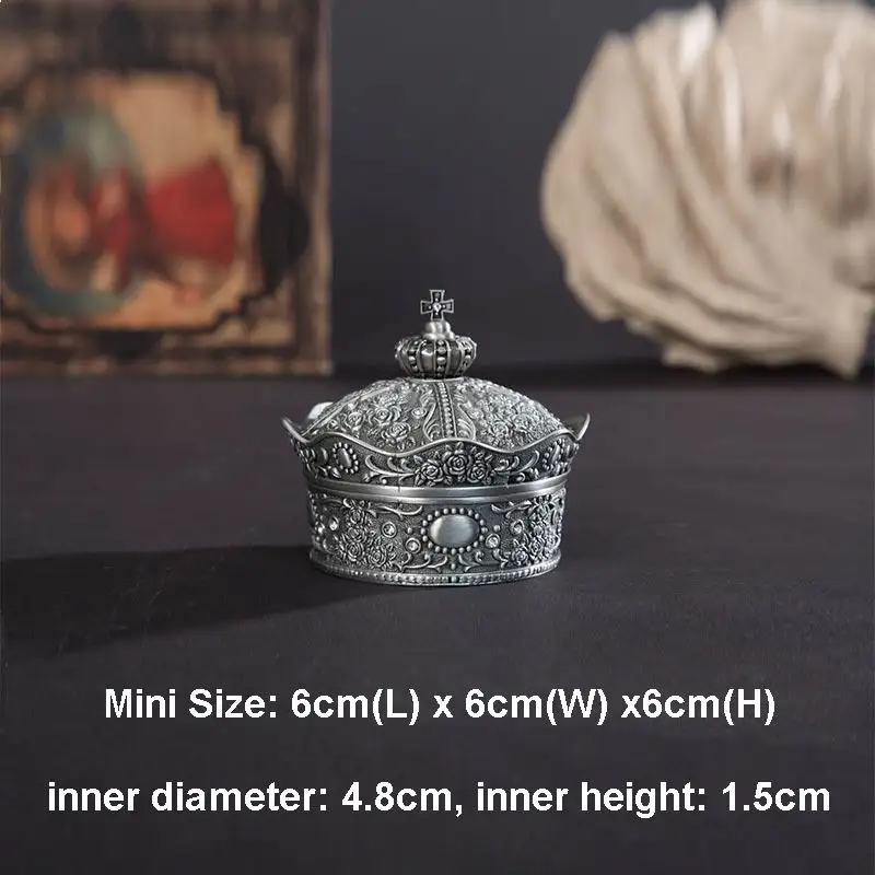 small size PEANDIM винтажная Свадебная подарочная коробка, мини-корона, Стильный чехол для украшений из цинкового сплава, коробки для безделушек, коробка для обручального кольца - Цвет: small size
