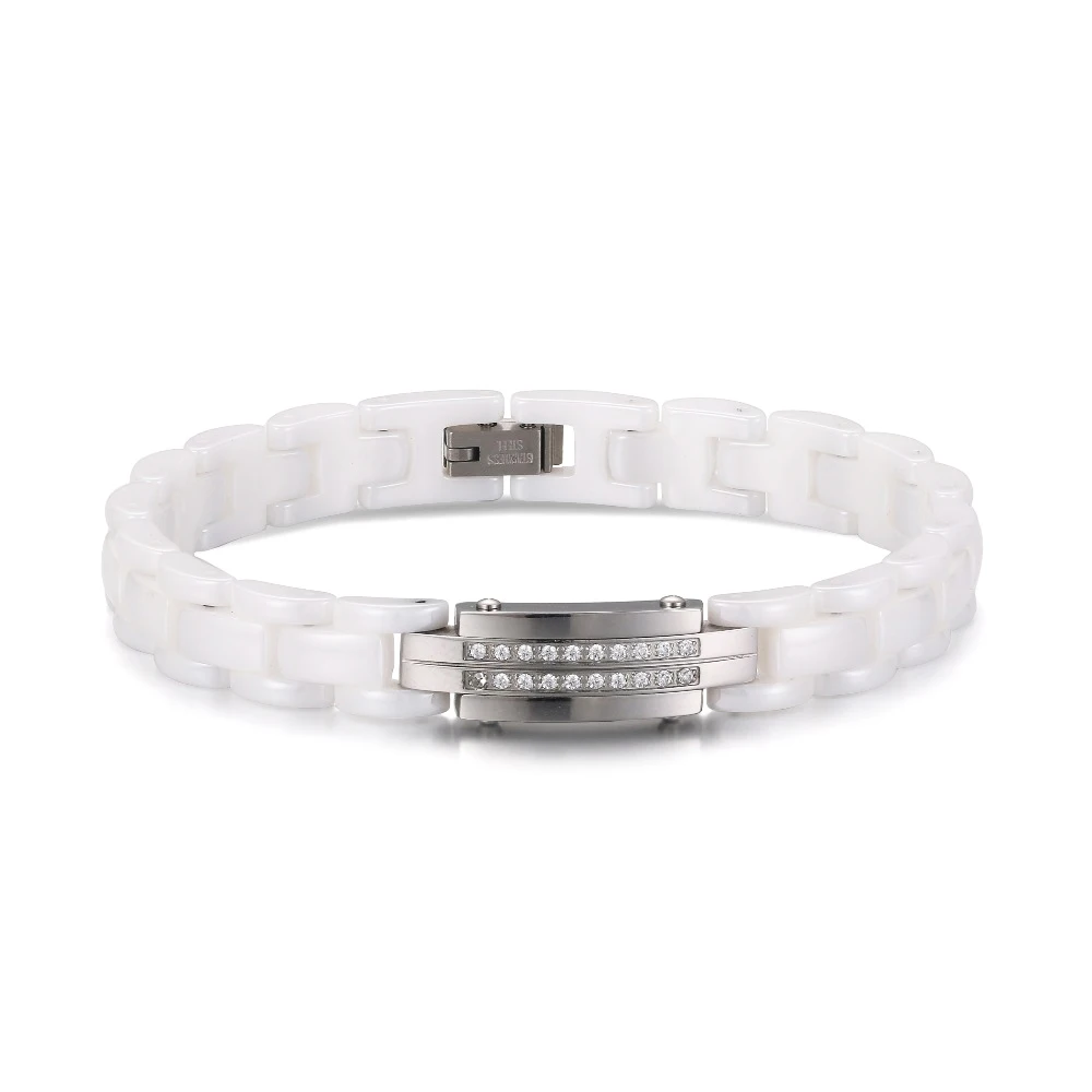 

Luxury White Ceramic Bracelets Stainless Steel Ceramic Bracelets Pave Zircon Fashion Pattern Ceramic Bracelets Bangles For Women